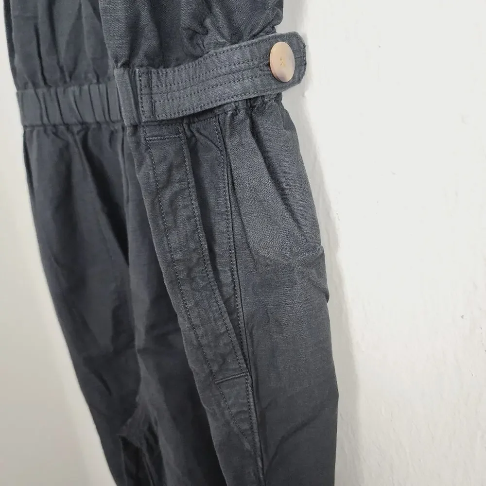 Everlane Fatigue Apron Wide Leg Jumpsuit Black Cotton Linen 10 NEW Pockets